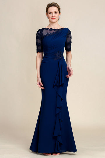 Navy Sheath Mother of the Bride Dress with Appliques